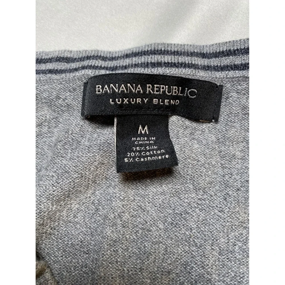 Banana Republic Luxury Blend Silk Cotton Cashmere V-Neck Sweater Grey Mens M